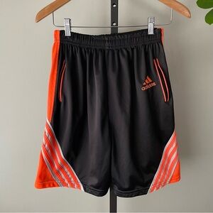 Vintage Adidas Neon 3 Stripe Fleece Lined Athletic Shorts Orange Grey 90s Y2K